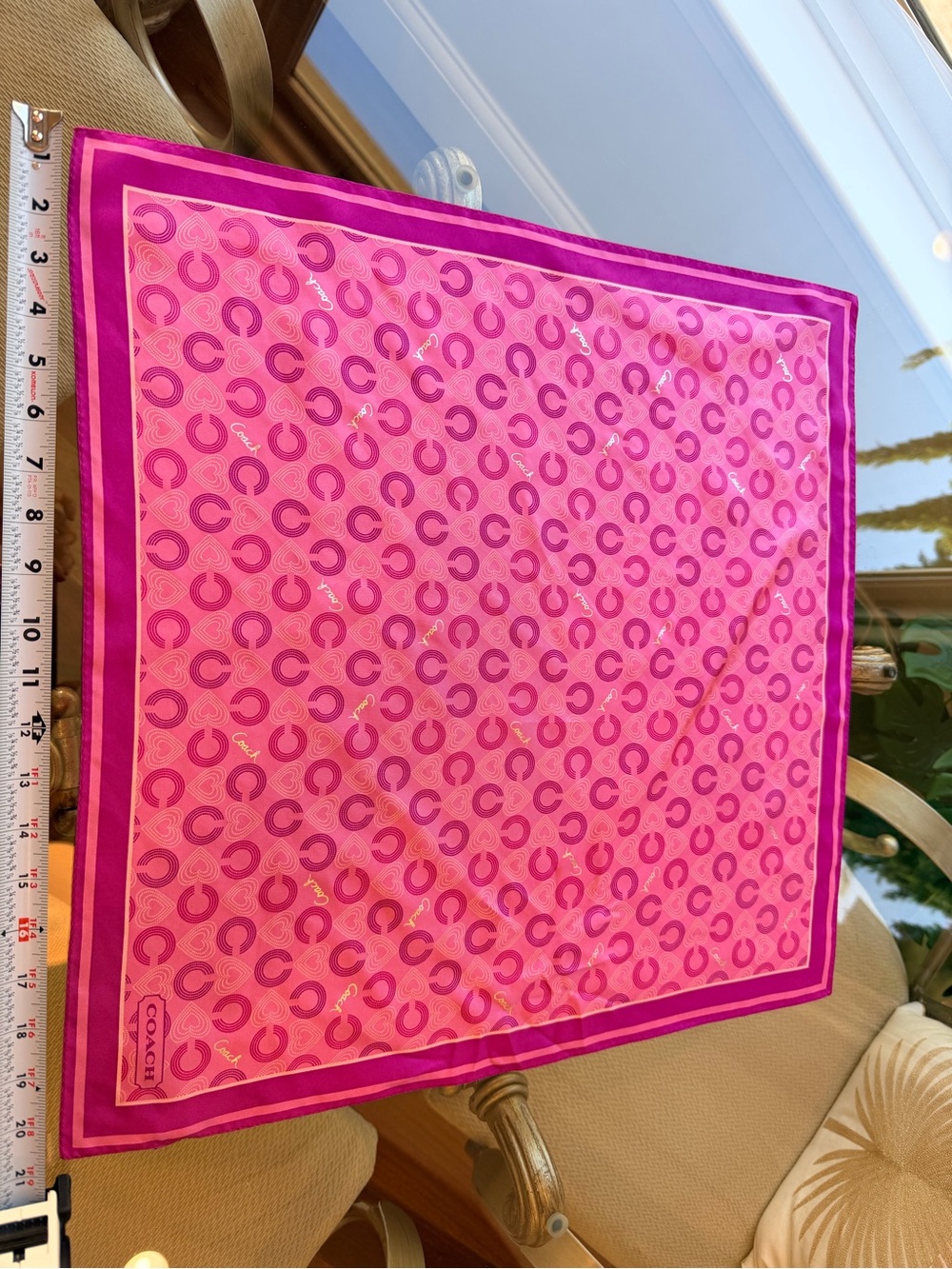 Coach Pink and Magenta Signature 100% Silk Scarf